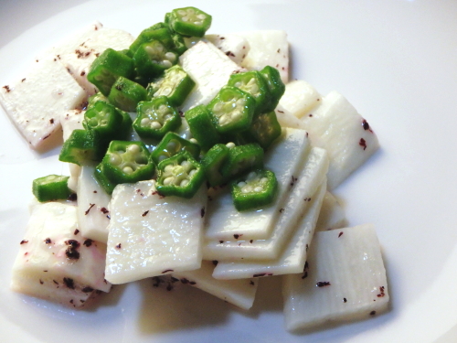 56.長いもとオクラのゆかり和え