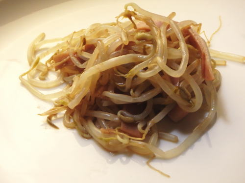 129.10分で簡単　ハムともやしのからし醤油和え