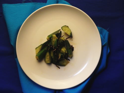 153.きゅうりとオクラの塩昆布和え