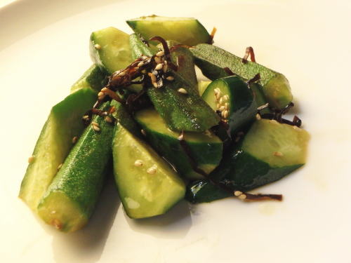 153.きゅうりとオクラの塩昆布和え