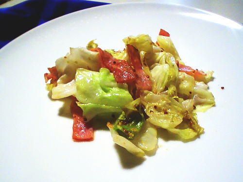 323.シャキシャキキャベツとベーコンの粒マスタード炒め