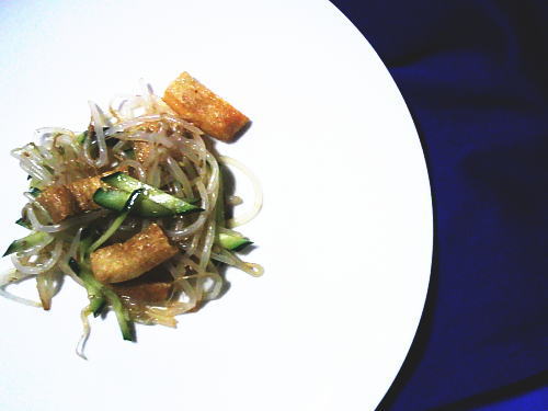 376.油揚げともやしときゅうりのピリ辛和え