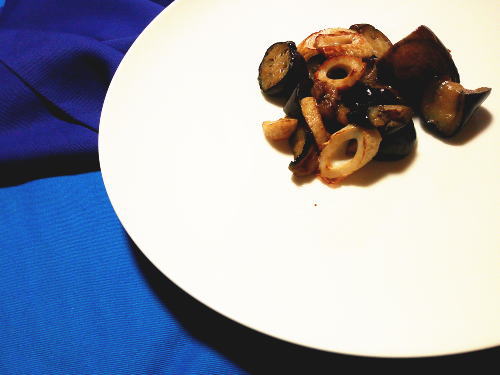 383.ナスとちくわのオイスター炒め