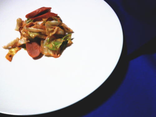 390.簡単魚肉ソーセージとキャベツのオーロラ炒め