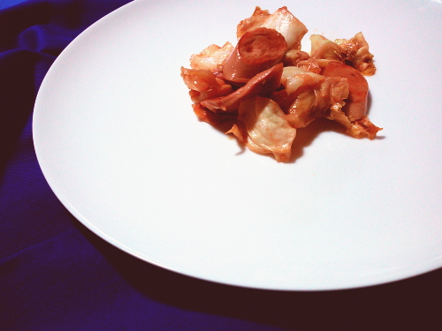 398.簡単魚肉ソーセージとキャベツのオーロラ炒め