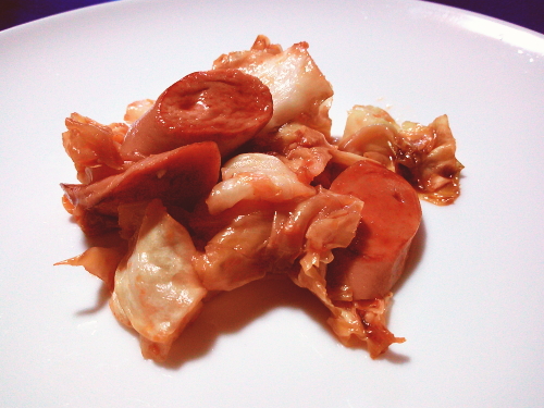 398.簡単魚肉ソーセージとキャベツのオーロラ炒め