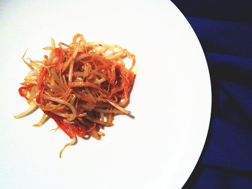 408.簡単もやしとカニカマの激辛和え