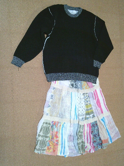 190)957円黒とグレーの配色デザインセーター