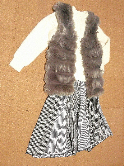 161）いつものお出かけコーデ、毛皮のベスト３